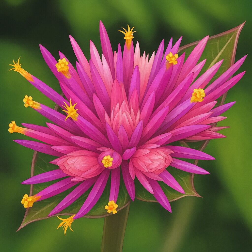 黄小花が点在するセンニチコウ花の正面イラスト