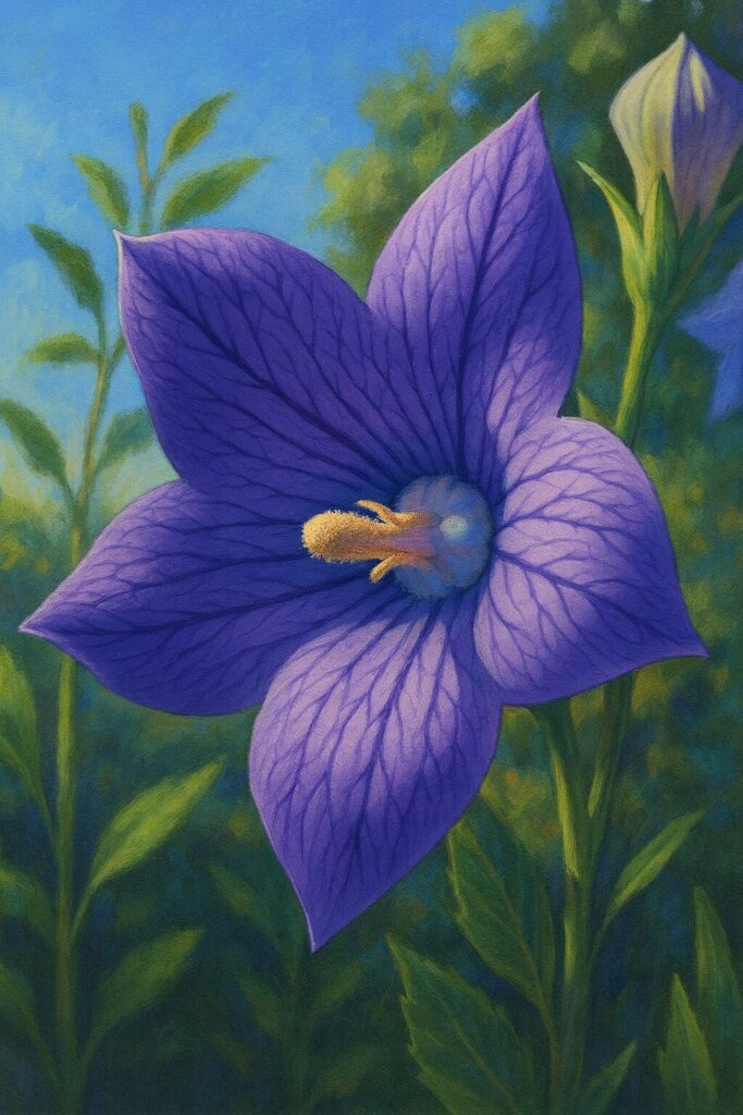 花柱先端の花粉まで描写したキキョウの花芯マクロイラスト