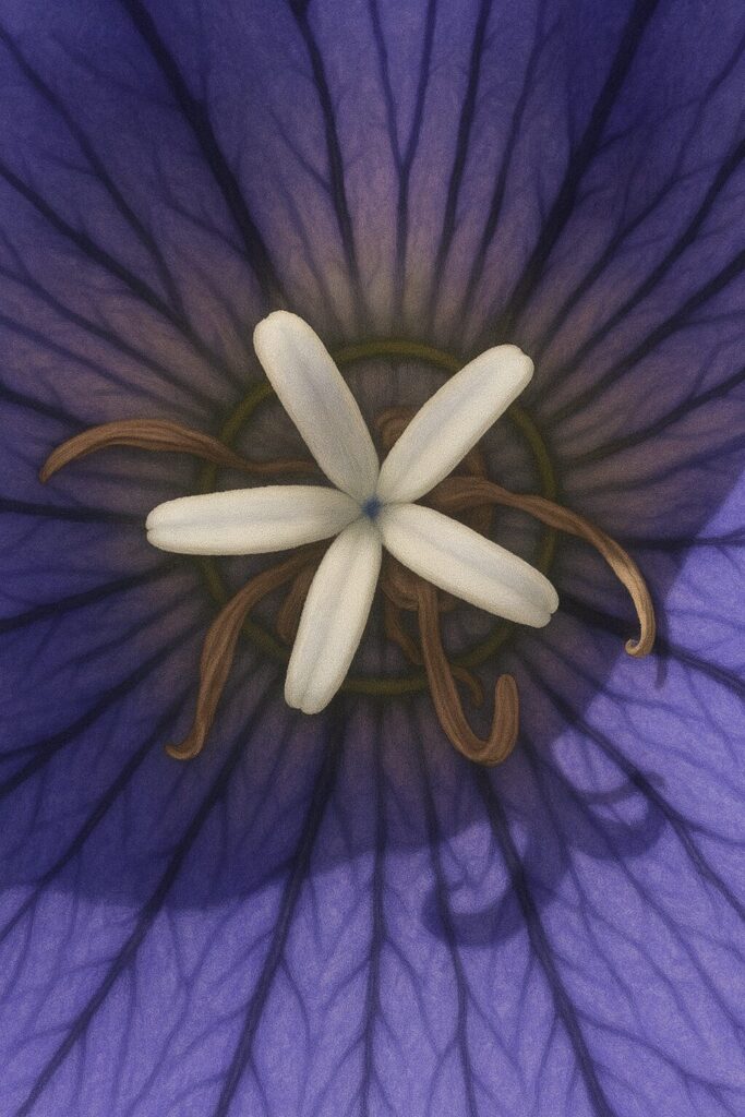 星形柱頭を強調したキキョウの花芯細密イラスト