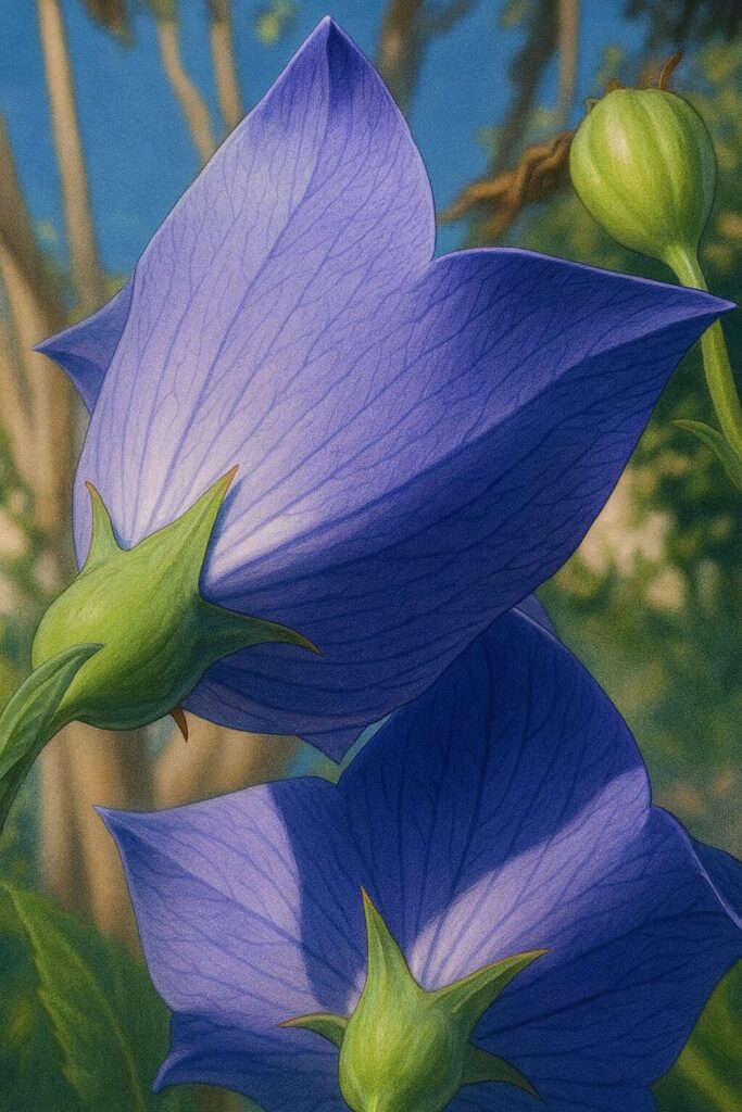 萼と子房を背面から描いたキキョウの花のイラスト（若い実付き）