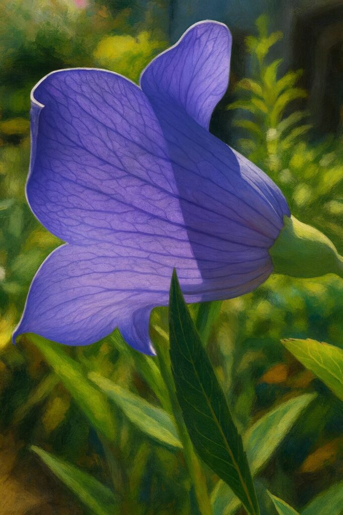 逆光で透ける花弁を表現したキキョウの側面イラスト