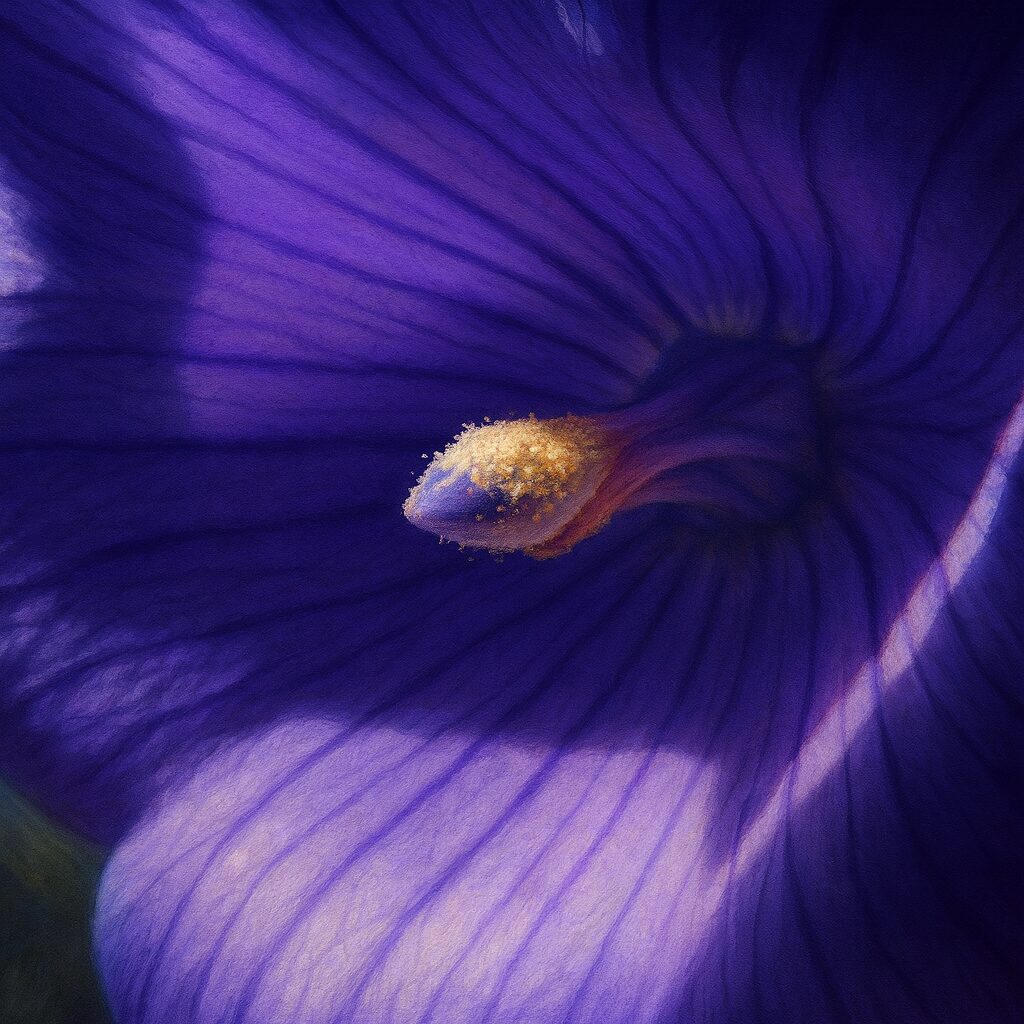 花粉が付着した花柱先端を描いたキキョウの花芯マクロイラスト