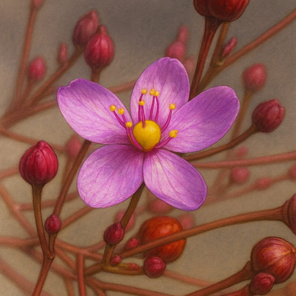 ハゼランの鮮やかなピンク色の花を描いたリアルなイラスト