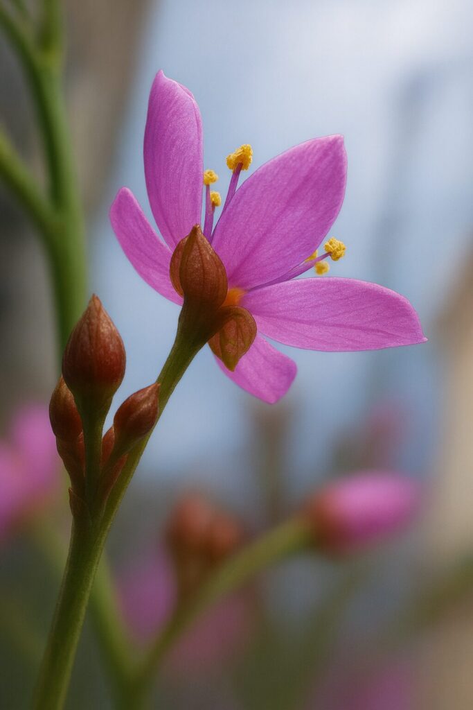 青空を背景に横から見たハゼランの花のイラスト