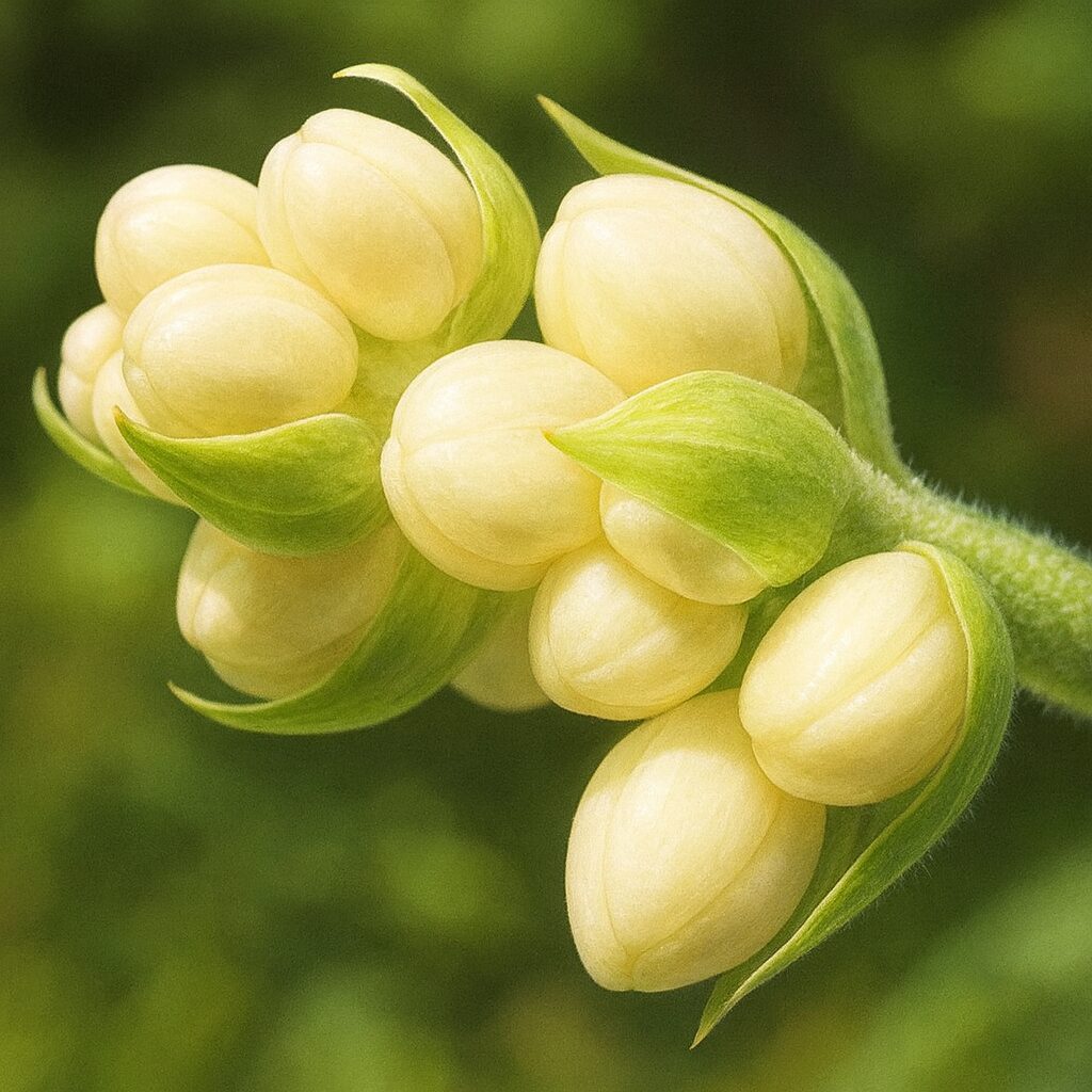 初夏に実り始めた緑色のヤブミョウガの実をリアルに描いたイラスト