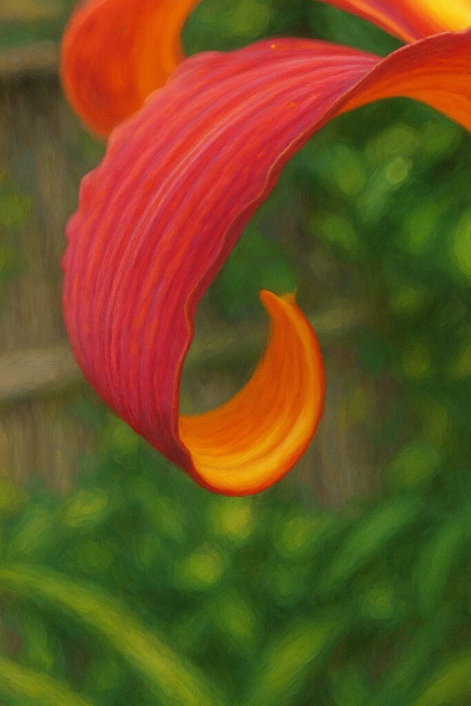 花びらの先端が美しくカールしたノカンゾウの接写イラスト