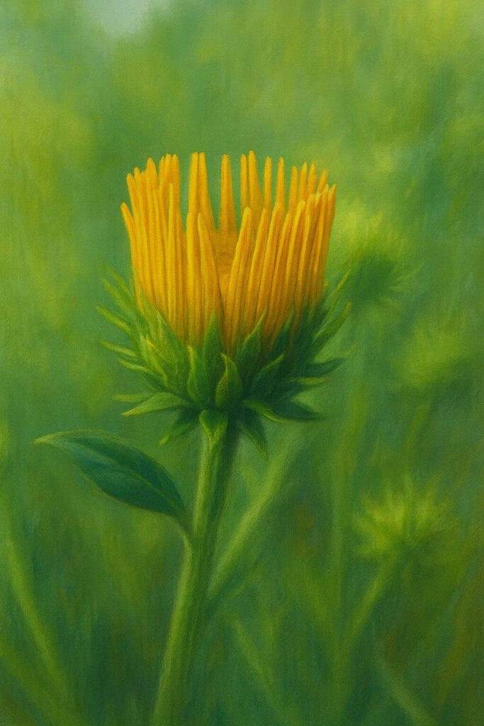 開花直前のオグルマの黄色いつぼみを描いたイラスト