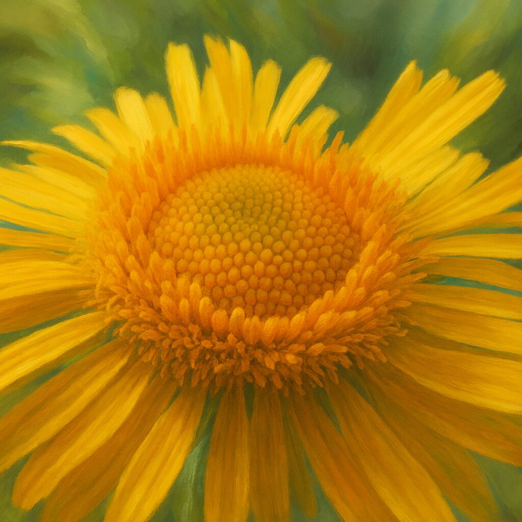 オグルマの黄色い花を大きく描いた詳細イラスト