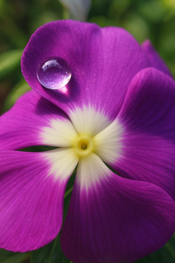 水滴が輝く紫色のニチニチソウをリアルに描いたデジタルイラスト