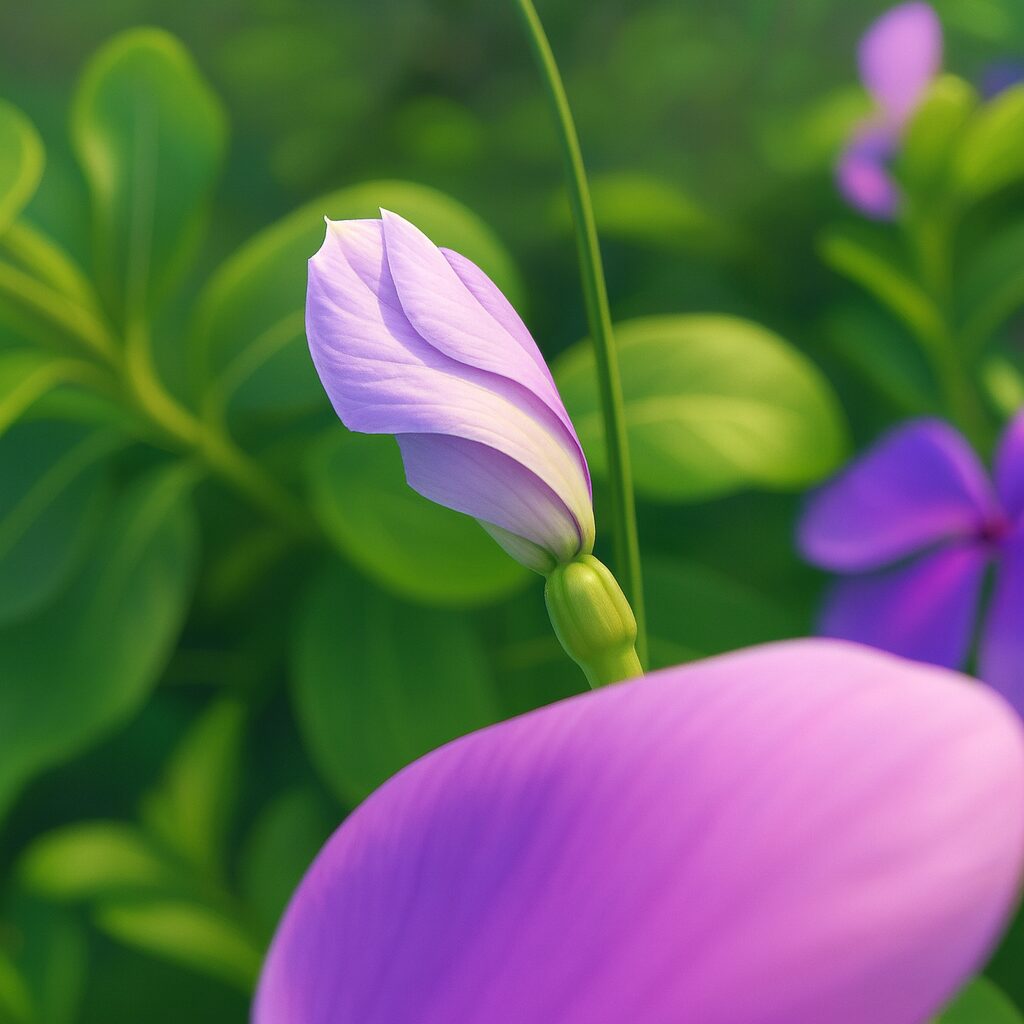 紫色の蕾をリアルに描いたニチニチソウのデジタルイラスト