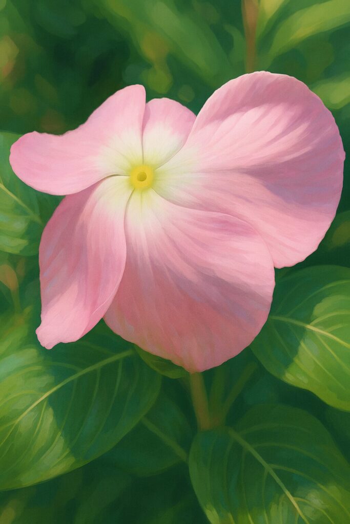 ピンクのニチニチソウの花を柔らかな質感で描いたデジタルイラスト