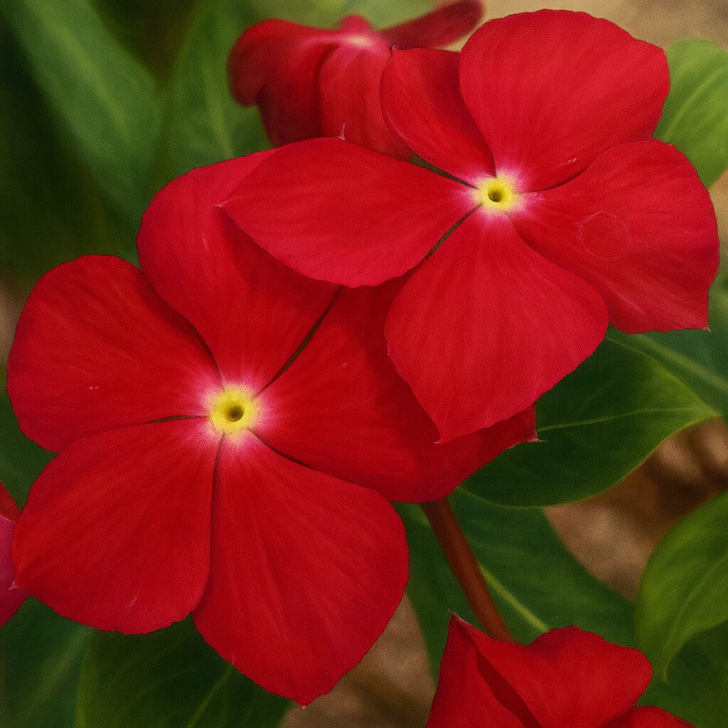 赤いニチニチソウの花をリアルに描いたデジタルイラスト