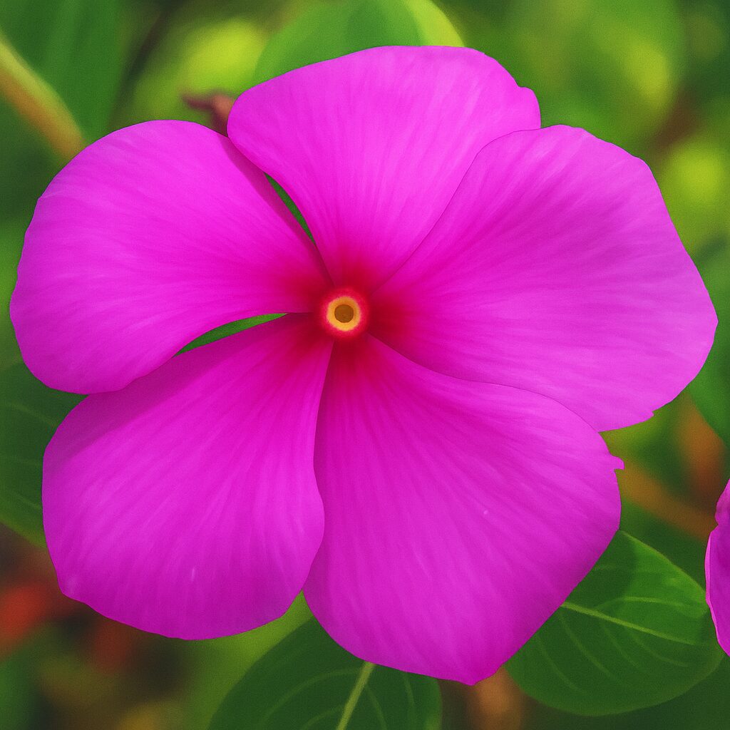 マゼンタ色のニチニチソウの花をリアルに描いたデジタルイラスト