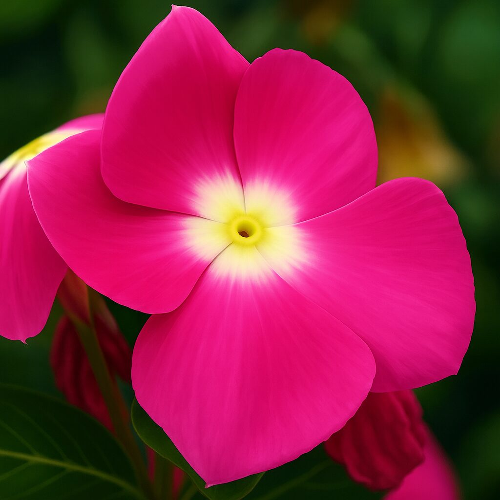 中心が黄色く光る鮮やかなピンク色のニチニチソウをリアルに描いたデジタルイラスト