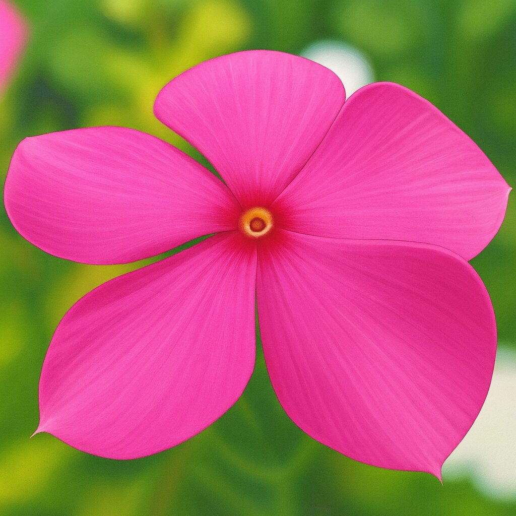 鮮やかなピンク色のニチニチソウをリアルに描いたデジタルイラスト