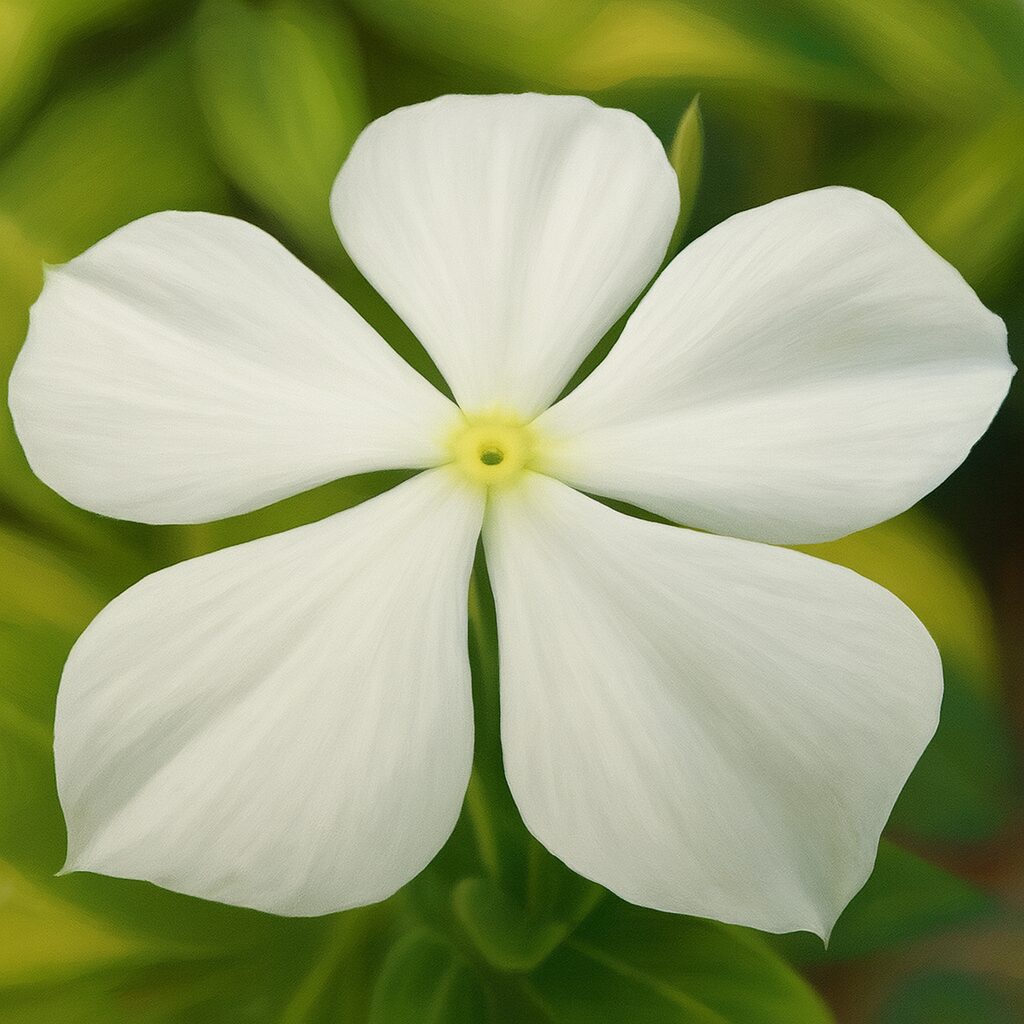 白い花びらと黄色い中心をリアルに描いたニチニチソウのデジタルイラスト