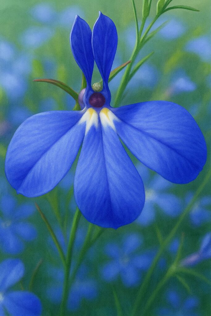ロベリアの青い花を描いたプロフェッショナルな植物イラスト｜細部まで丁寧に表現された花弁と中心部