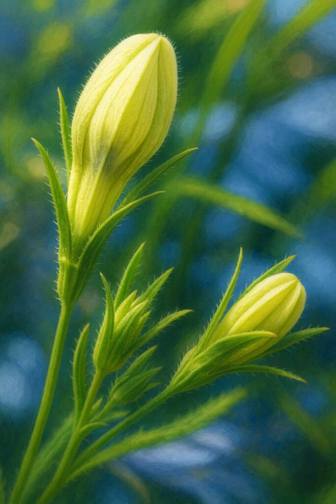 ロベリアのつぼみを描いたプロフェッショナルな植物イラスト｜黄緑色の花芽と繊細な質感が精緻に表現されている