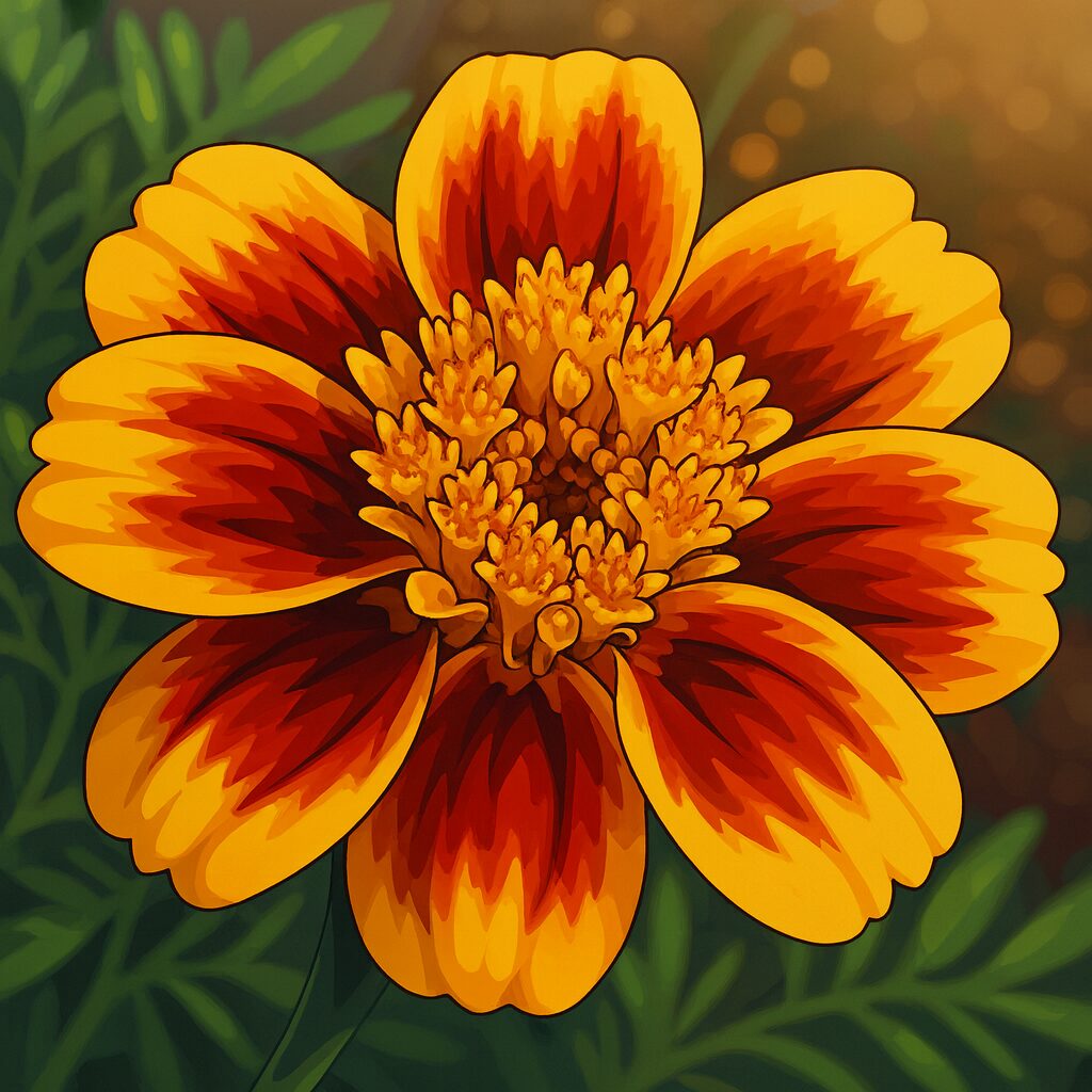 黄色と赤の花びらが美しいマリーゴールドのプロイラスト｜ガーデニング用フリー素材