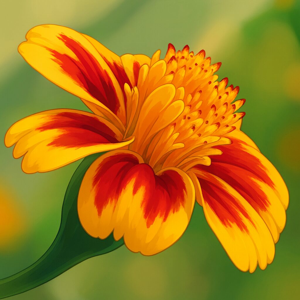 赤と黄色の花びらが美しいマリーゴールドのプロイラスト｜ガーデニングや装飾用素材