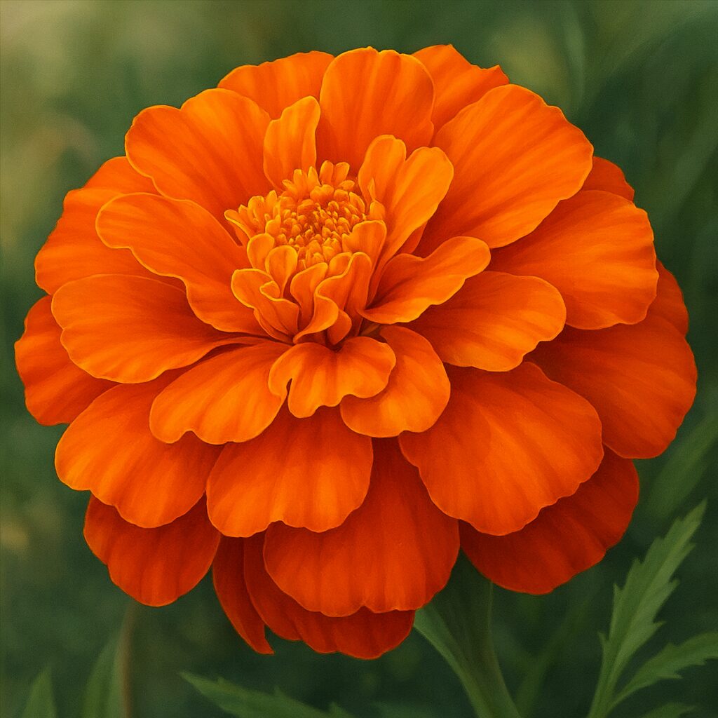 オレンジ色の花びらを写実的に描いたマリーゴールドのプロイラスト｜立体感のある植物イラスト素材