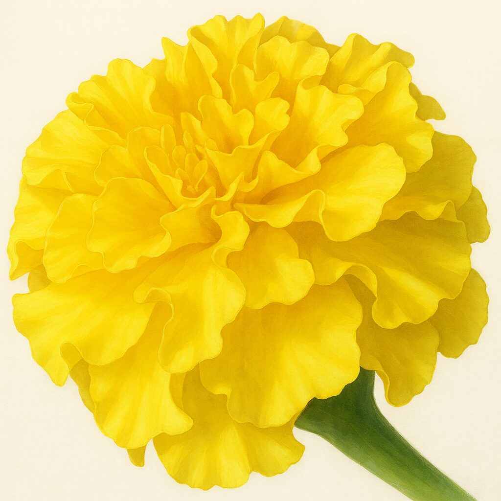 黄色い花びらを写実的に描いたマリーゴールドのプロイラスト｜立体感のある植物イラスト素材