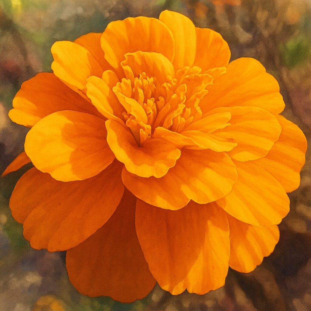 オレンジ色の花びらを繊細に描いたマリーゴールドのプロイラスト｜写実的で華やかな植物素材