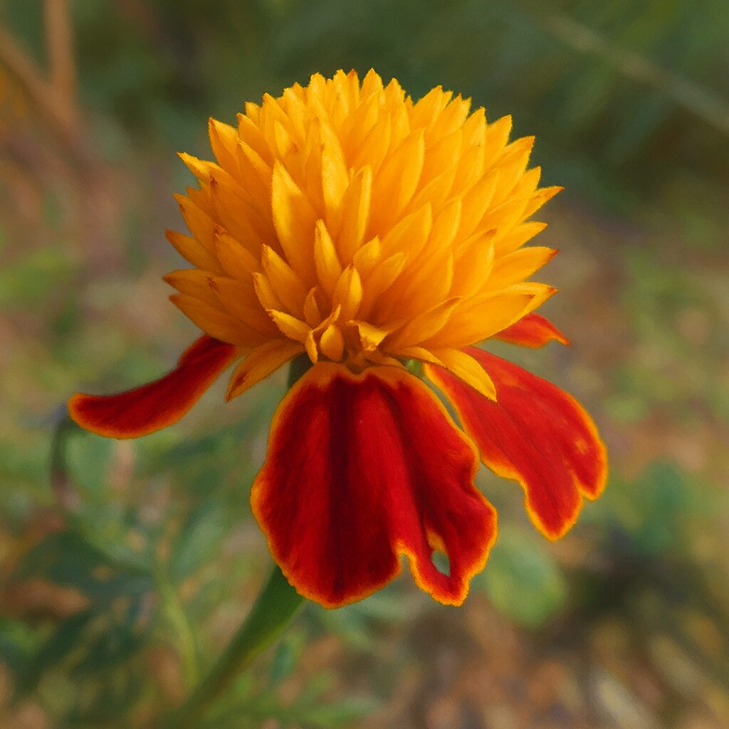 黄色と赤の花びらを描いたマリーゴールドのプロレベルボタニカルイラスト