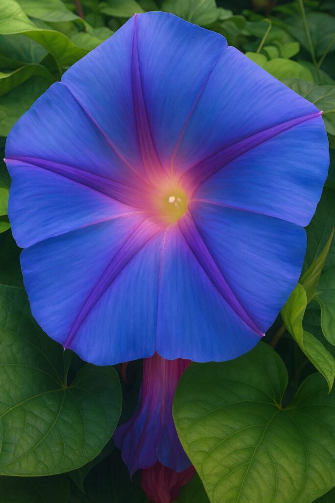 青から紫、中央にピンクが輝くノアサガオの花をリアルに描いたイラスト