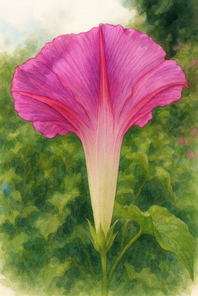 ノアサガオの花を下から見上げる視点で描いたプロレベルの植物イラスト