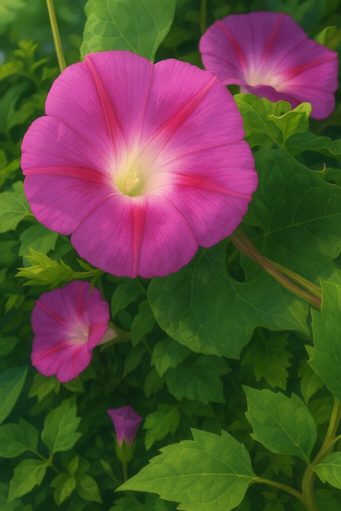 複数のノアサガオが咲く様子を描いたプロレベルの植物イラスト