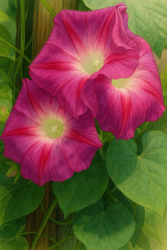 並んで咲くノアサガオの花をリアルに描いたプロレベルの植物イラスト