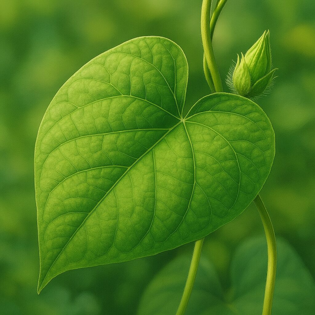 ノアサガオのハート形の葉とつぼみを精密に描いたプロレベルの植物イラスト