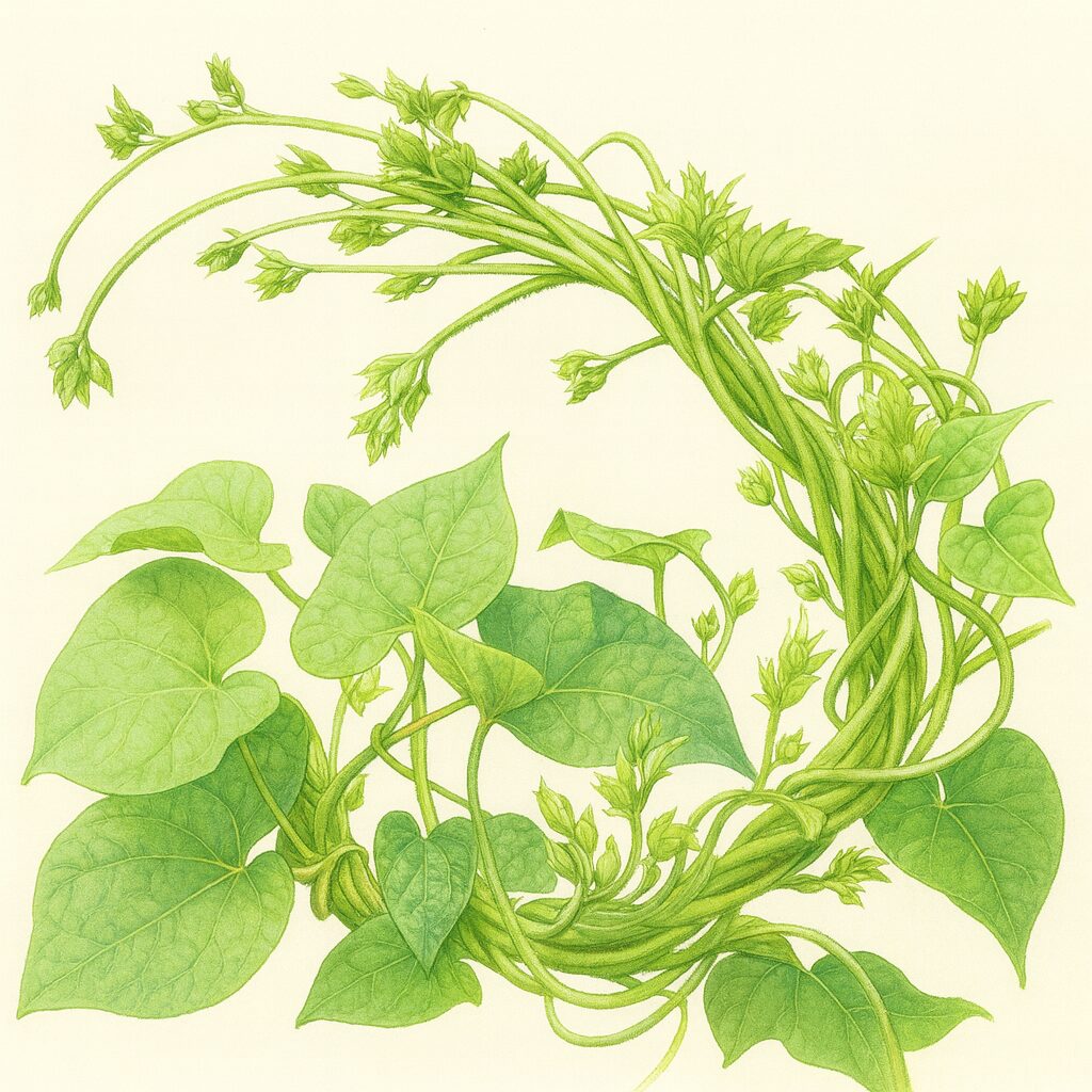 ノアサガオのつると無数のつぼみを精密に描いたプロレベルの植物イラスト