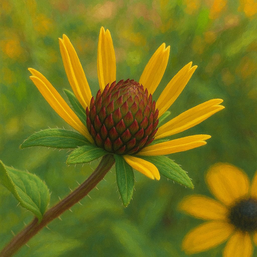 咲き始めのミツバオオハンゴンソウの花が開きかけた様子のイラスト