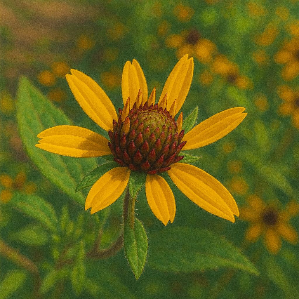 花びらが放射状に広がる途中のミツバオオハンゴンソウの開花イラスト