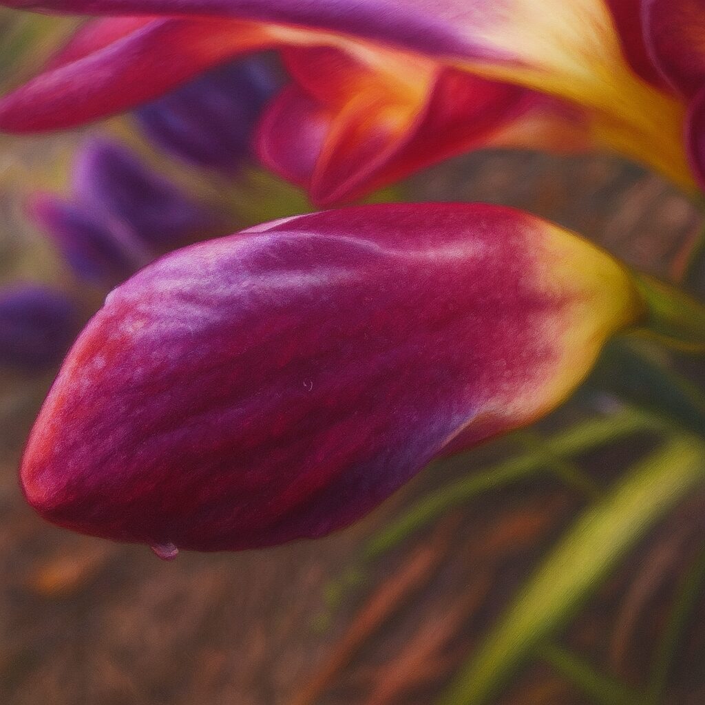 開花前のピンクのフリージアのつぼみを丁寧に描いたイラスト