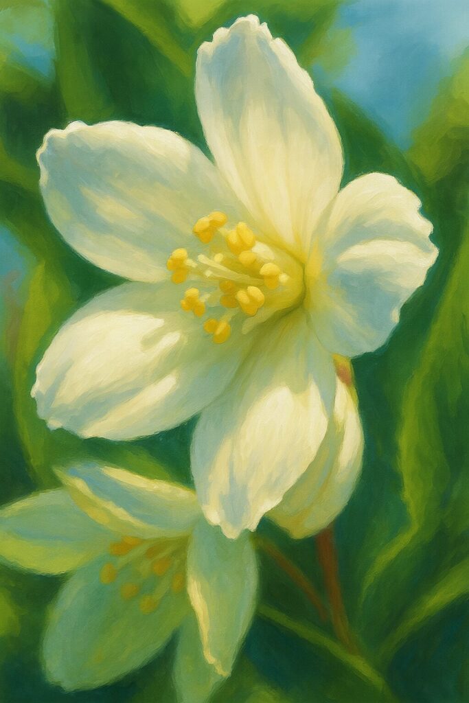 ヒメウツギの花芯と花弁の質感をリアルに再現した精密な花のイラスト