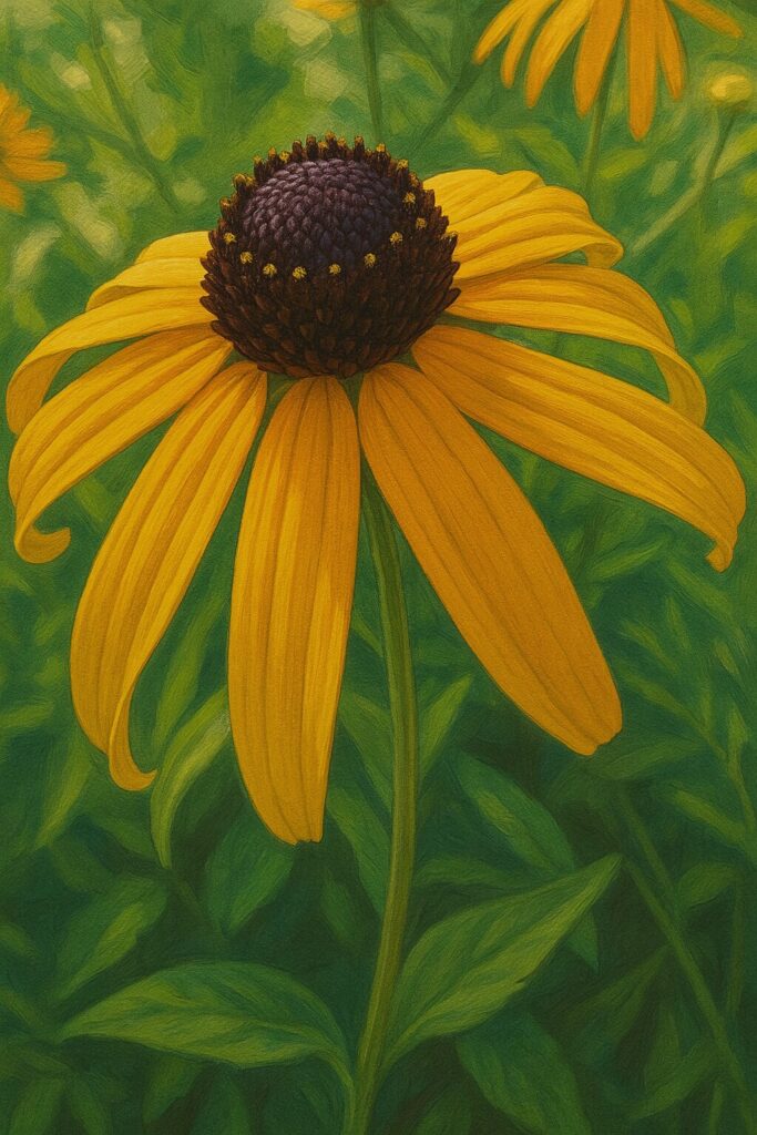 ミツバオオハンゴンソウの花を詳細に描いたリアルなイラスト