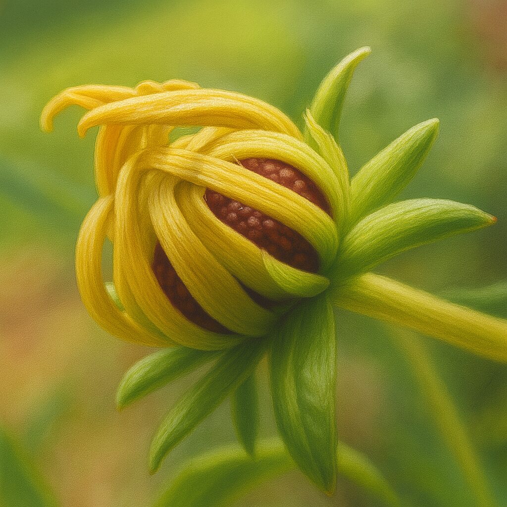 ミツバオオハンゴンソウの開きかけたつぼみを描いたイラスト作品