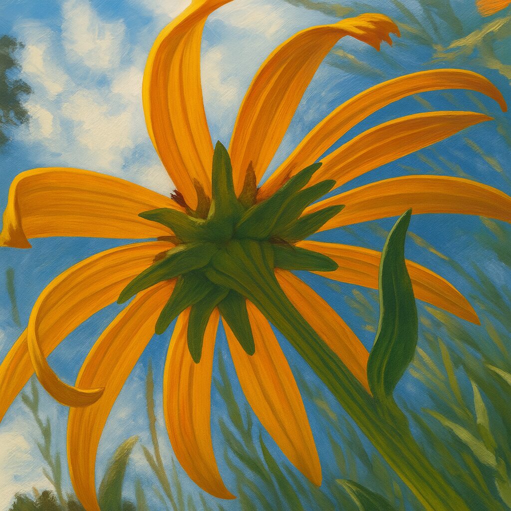 花の裏側から見たミツバオオハンゴンソウの構造的なイラスト