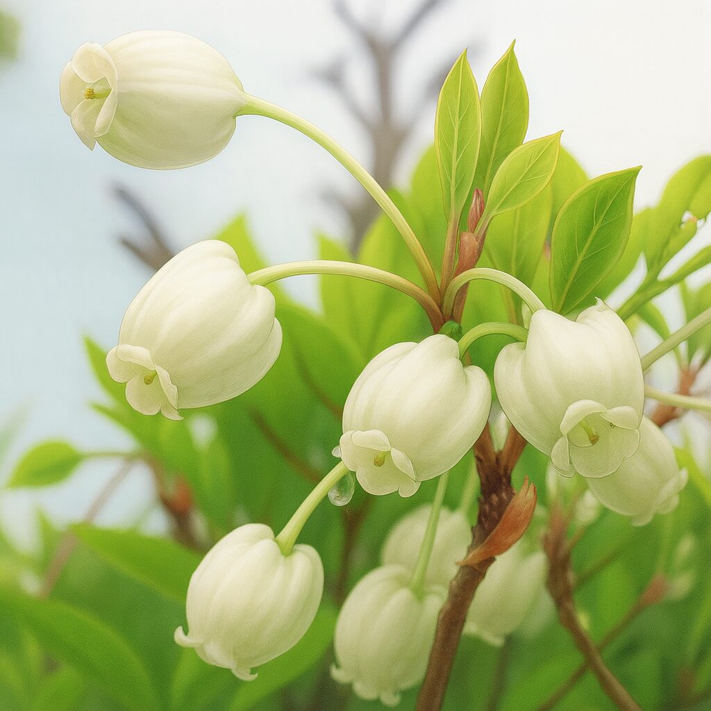 見上げ構図のドウダンツツジ白花を描いたリアルタッチのイラスト