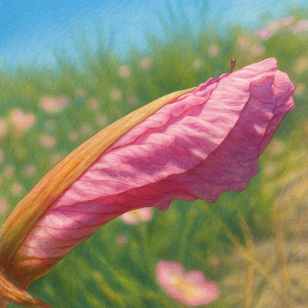 開花前のピンクのつぼみをリアルに描いたヒルザキツキミソウのイラスト