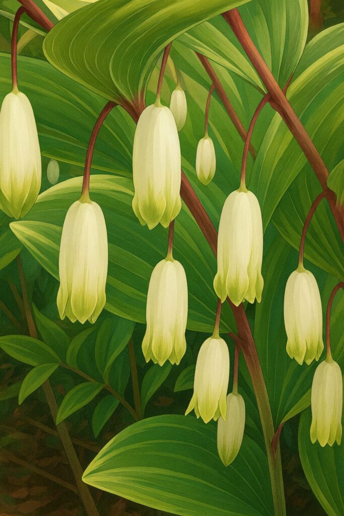 アマドコロの花を精緻に描いたボタニカルアート風イラスト