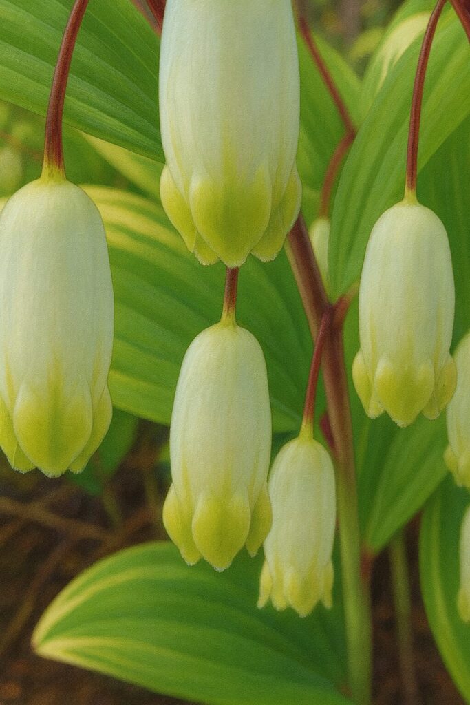 下垂するアマドコロの花を横から描いた写実的イラスト