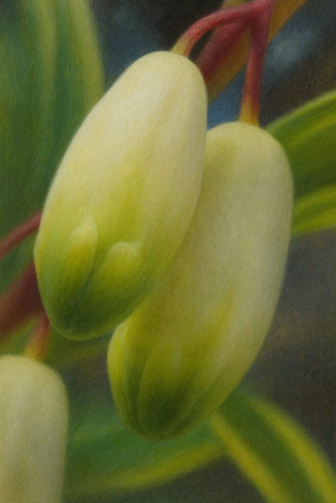 つぼみの状態を描いたアマドコロの写実的なイラスト