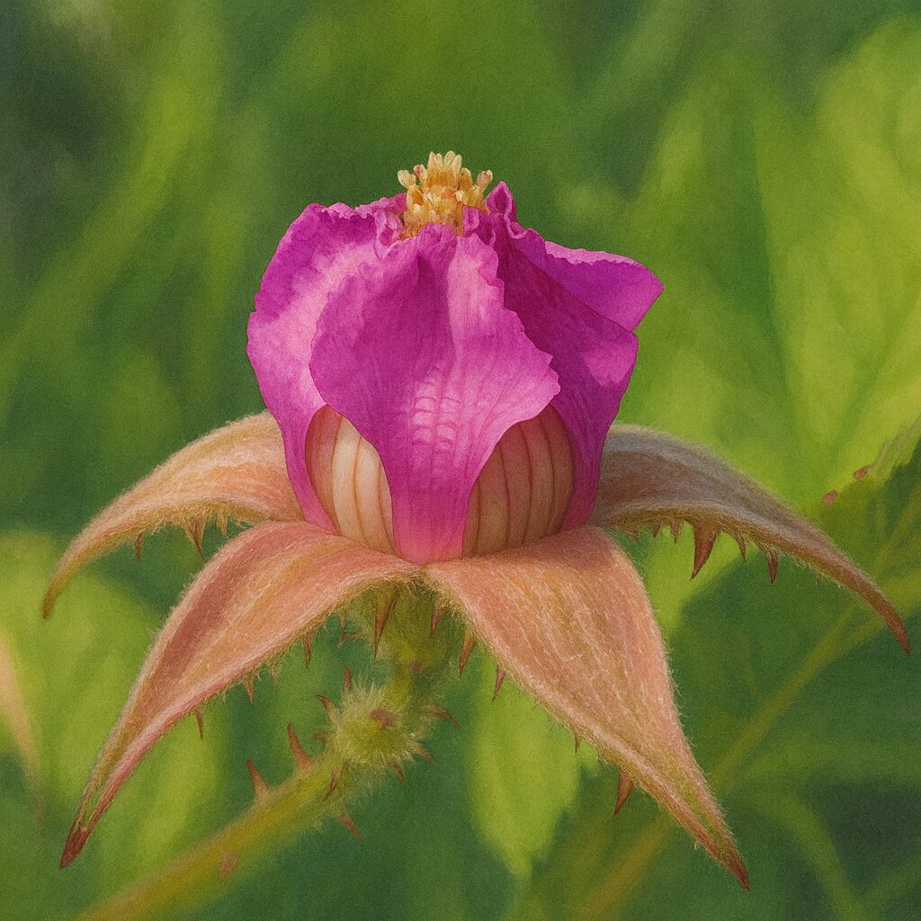 ナワシロイチゴの開きかけた花を正面から描いたイラスト