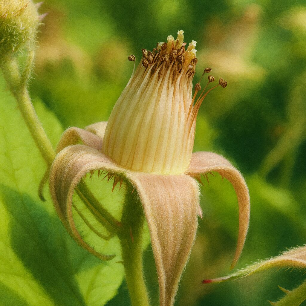 ナワシロイチゴの花後の果托部分を描いたリアルなイラスト
