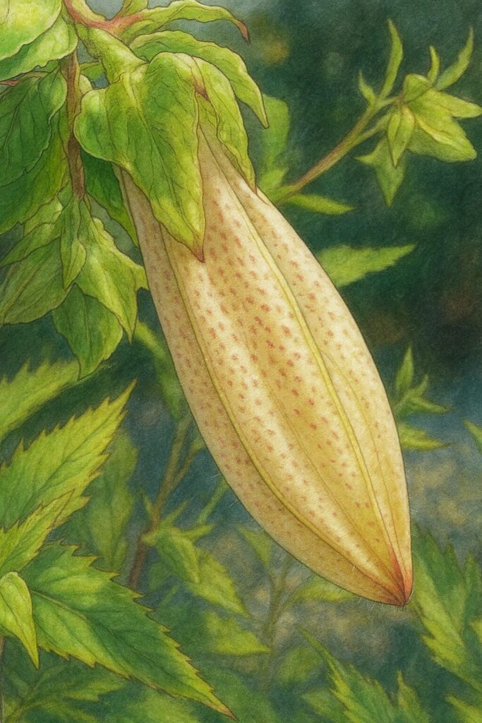 蕾の状態のホタルブクロをリアルに描いた植物イラスト