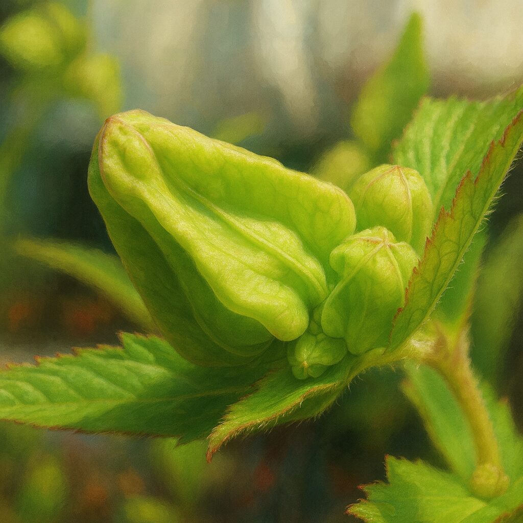 開花前の緑色のホタルブクロの蕾を描いた植物イラスト